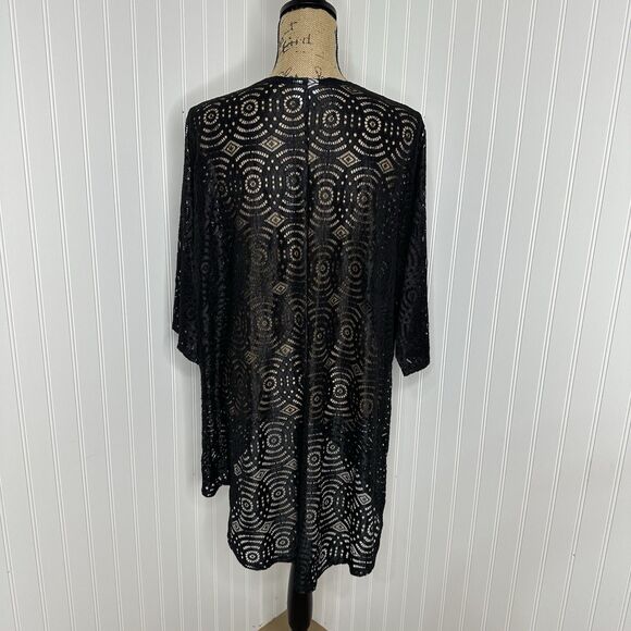 Black Lace Kimono Cardigan LuLaRoe Sz M Open Front Sheer Cover Up Boho Festival - Picture 5 of 14